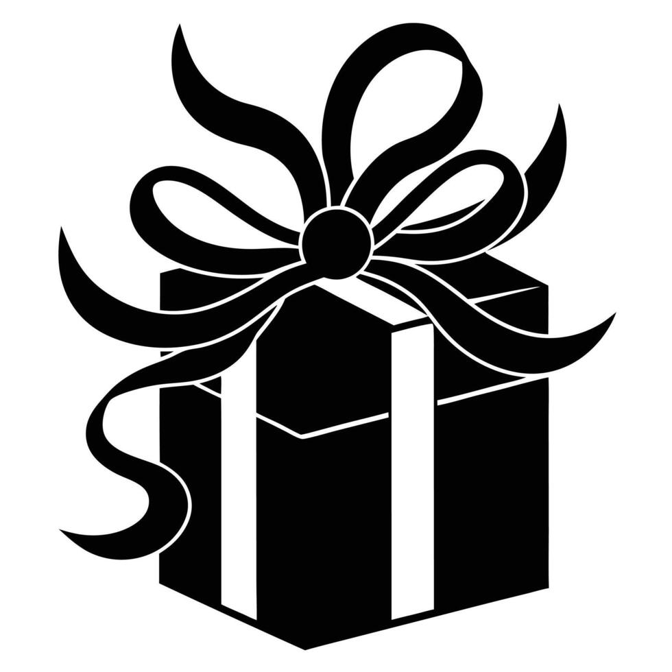 Gift with Curling Ribbon Silhouette on White Background vector