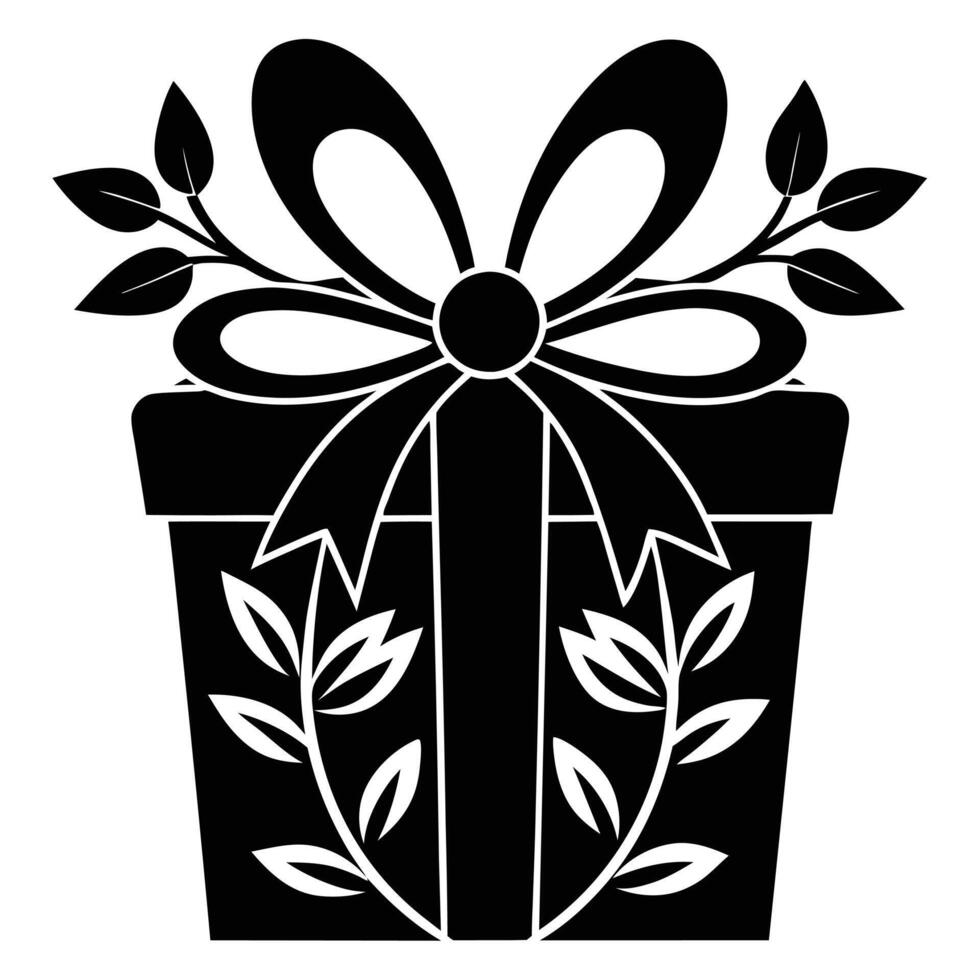 Floral Bow Gift Box Silhouette on White Background vector
