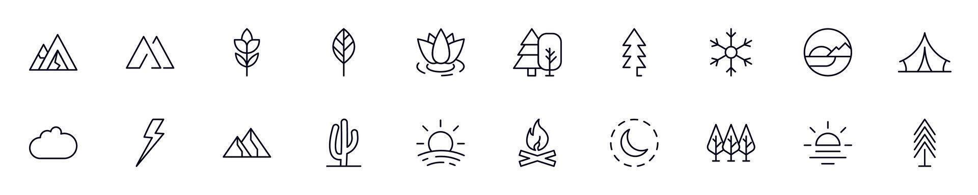 Collections of line icons of nature. Simple linear illustration that perfect for web banners, social networks, articles, infographics vector