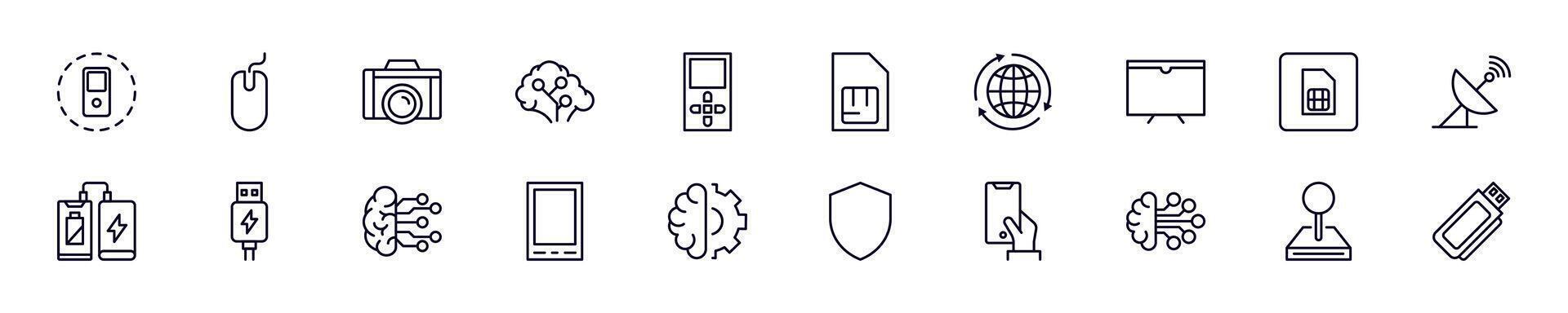 Set of symbols of electronics. Editable stroke. Simple outline signs that perfect for banners, infographics, web sites vector