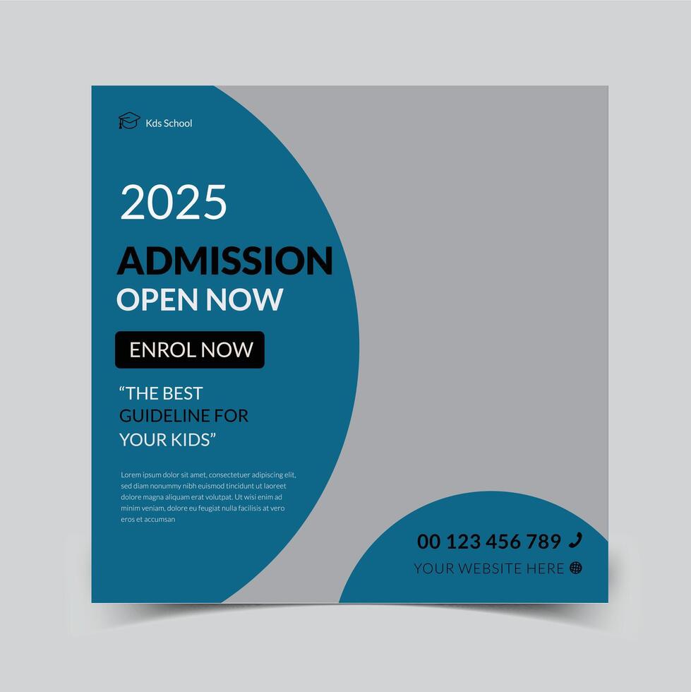 Kids school admission social media post and back to school web banner higher education square flyer study abroad poster template vector
