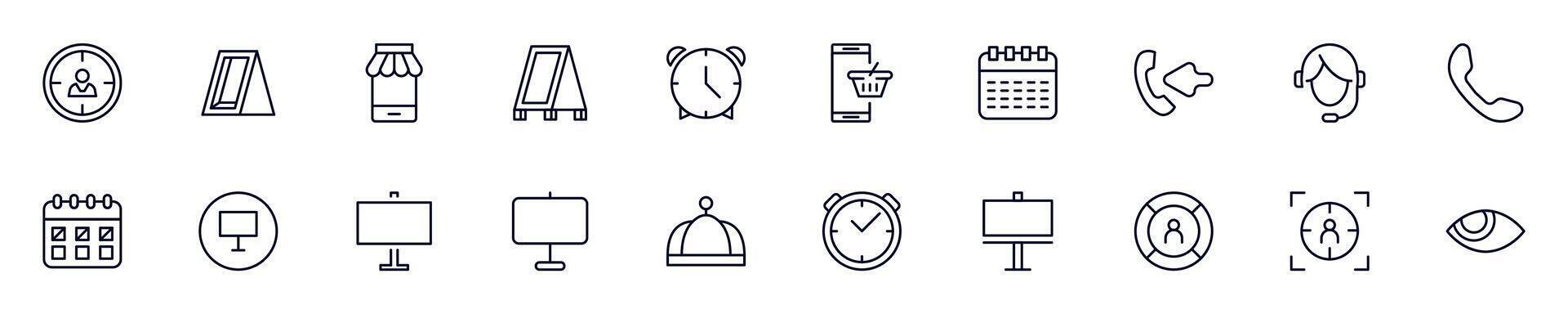 Marketing outline icons drawn with black thin line. Editable stroke. Simple linear illustration that can be used as a design element for apps and websites vector