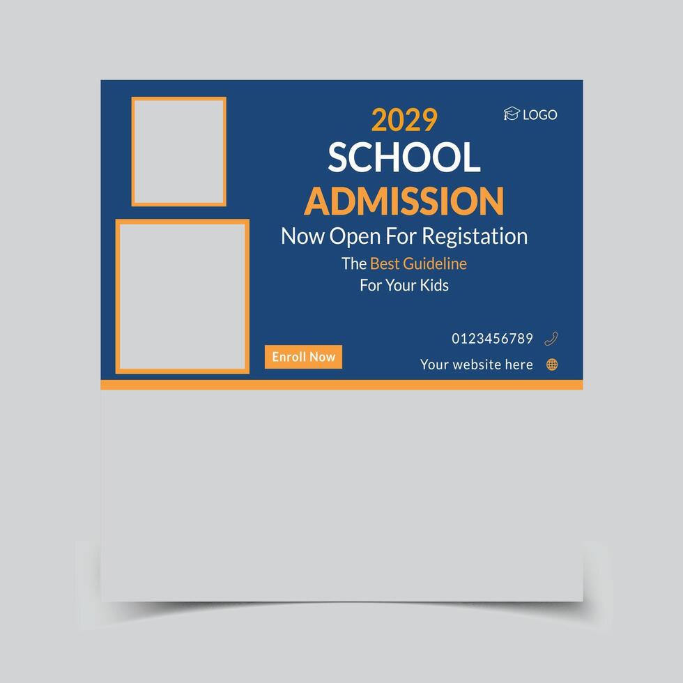 School admission open social media post design, back-to-school promotion square banner layout template, educational Instagram and Facebook vector