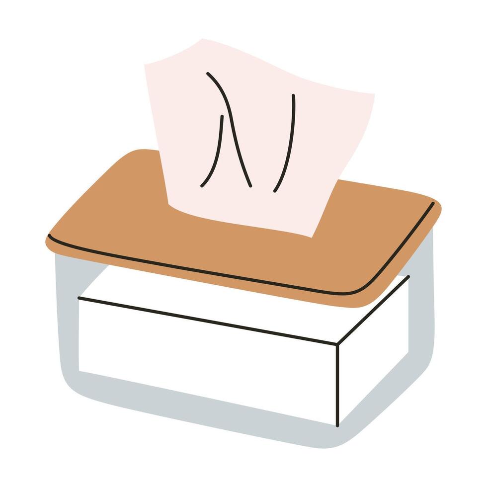 Tissue or laundry sheet dispenser illustration in flat cartoon style. Minimalist box with paper or fabric sheet, napkins for hygiene, laundry, home, and organization themes vector