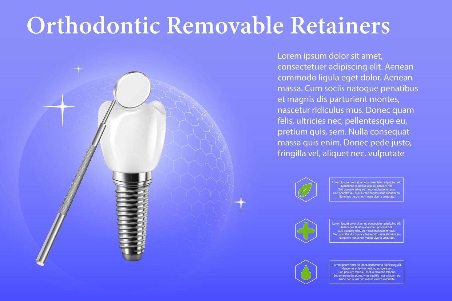 3D set of dental implants with installation in the gum vector