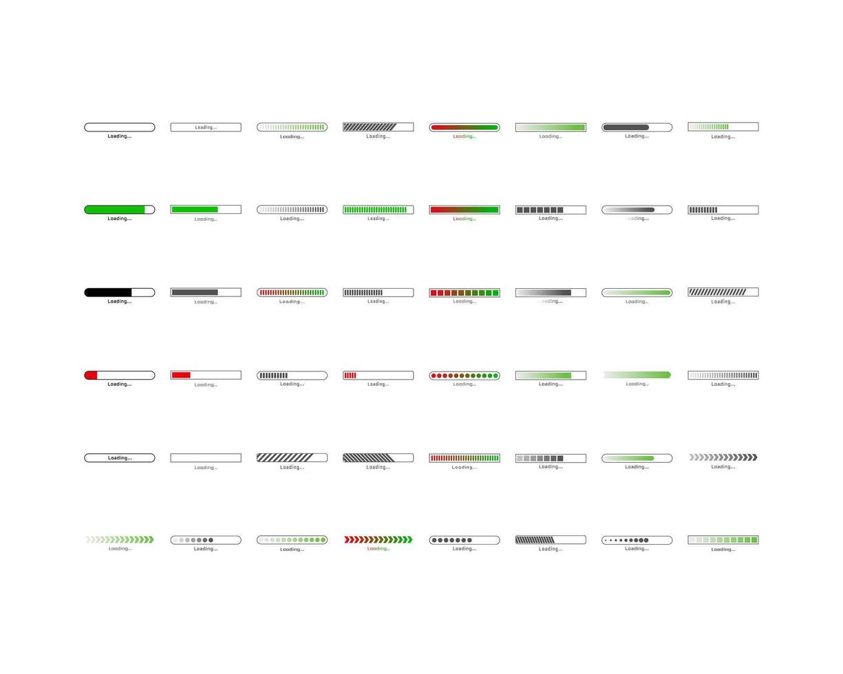 Collection Loading bar status icon. illustration. Set of loaded icons. Download progress. Donload or Upload. vector
