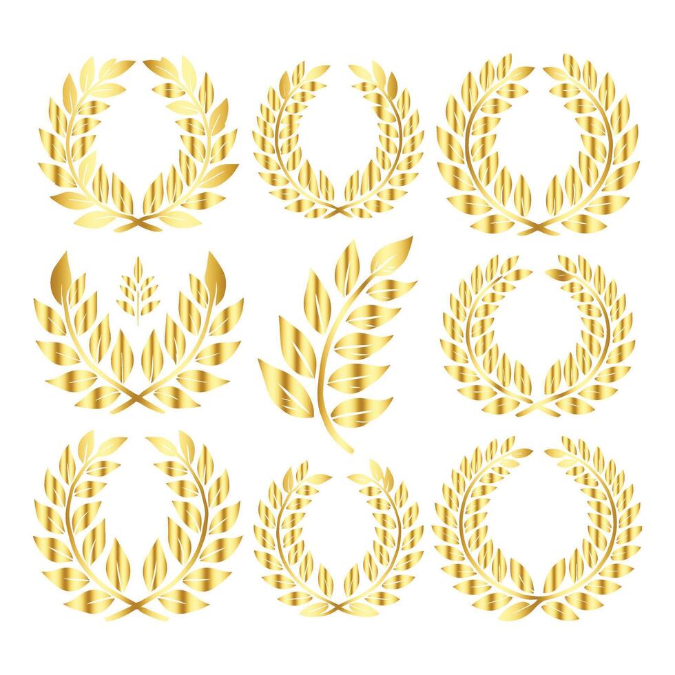 Golden laurel wreaths set vector