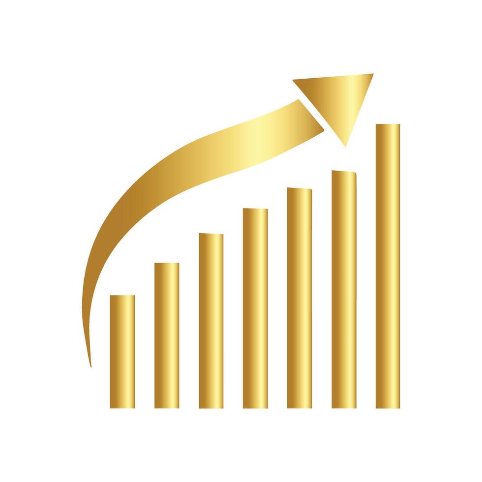 Golden bar graph chart icon vector