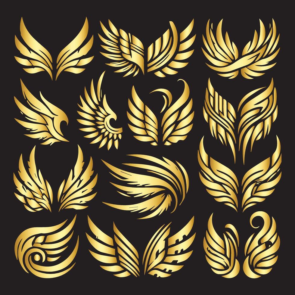 Golden wings set. vector