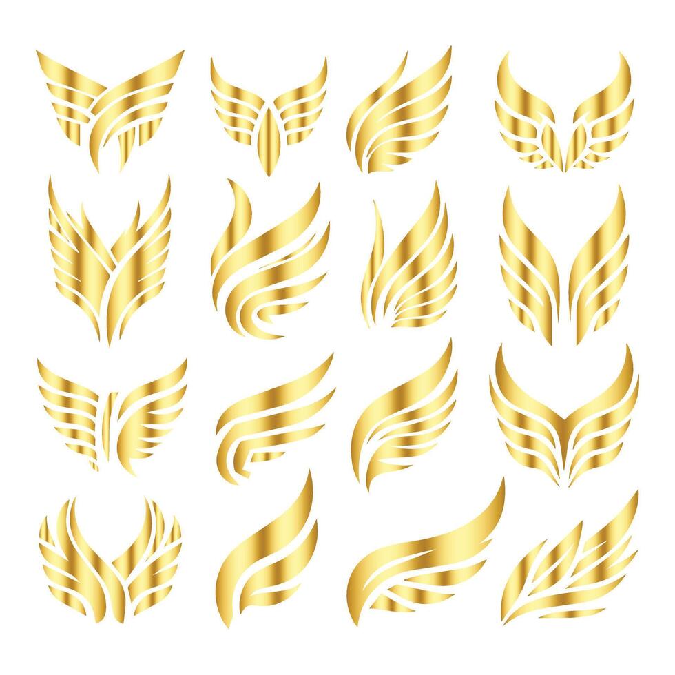 Golden wings set of icons vector