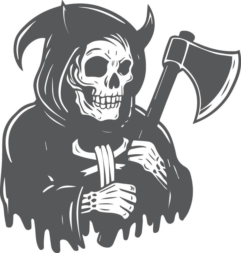skull with axe illustration vector
