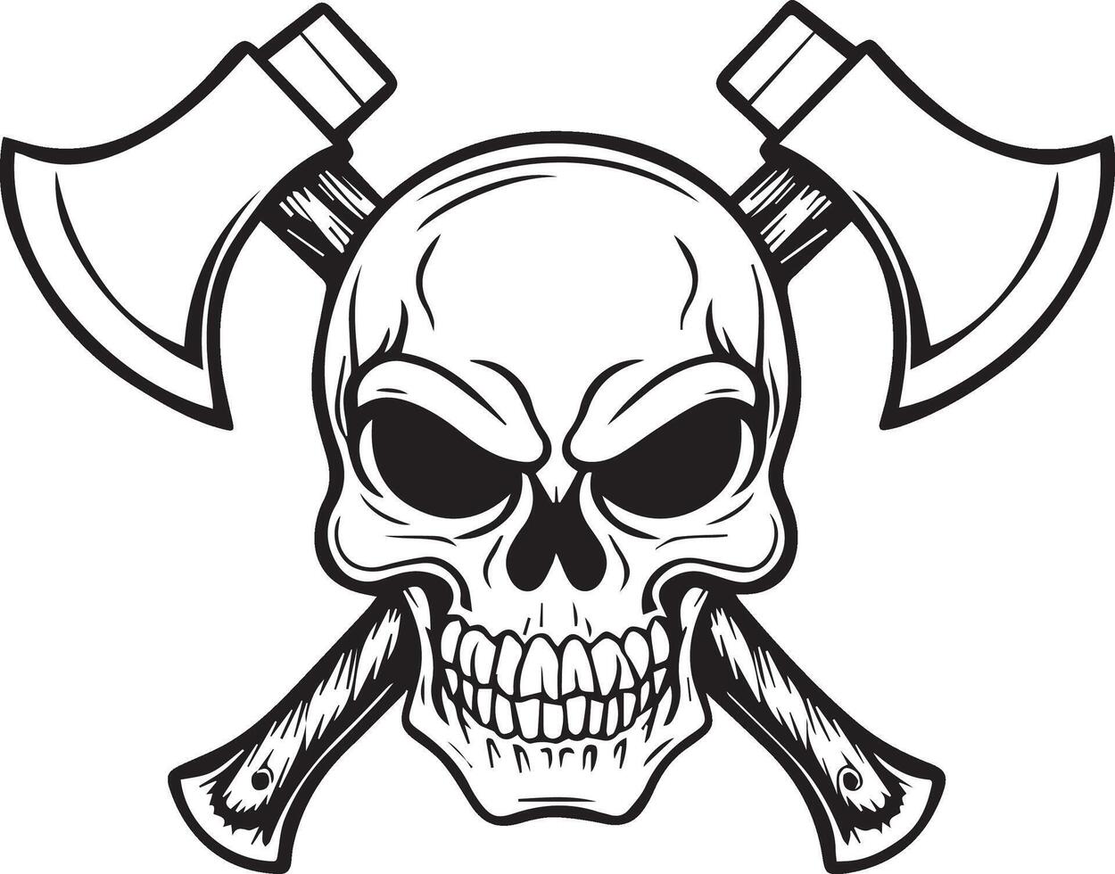 skull angry silhouette with axe vector