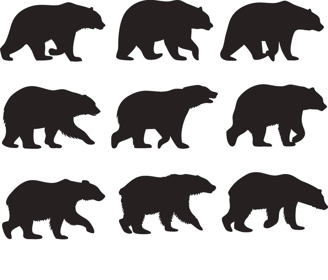 bear graphics silhouette set vector