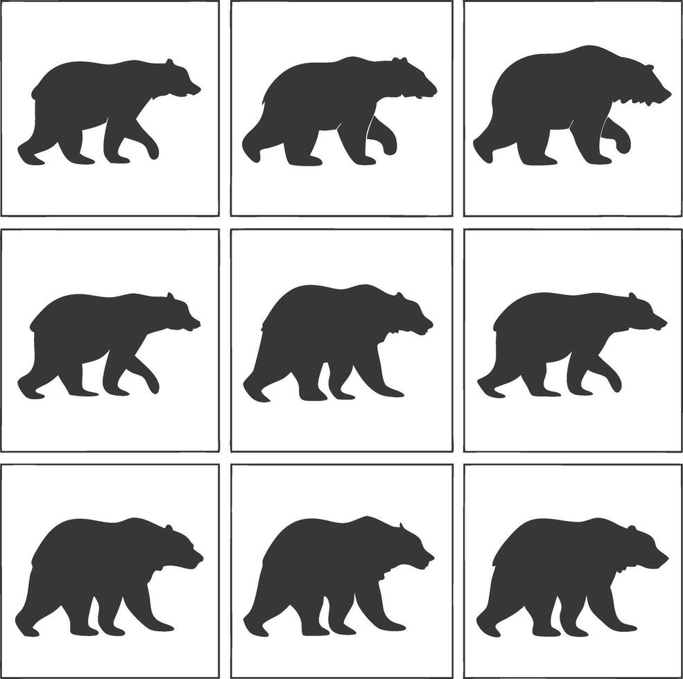 bear set silhouette vector
