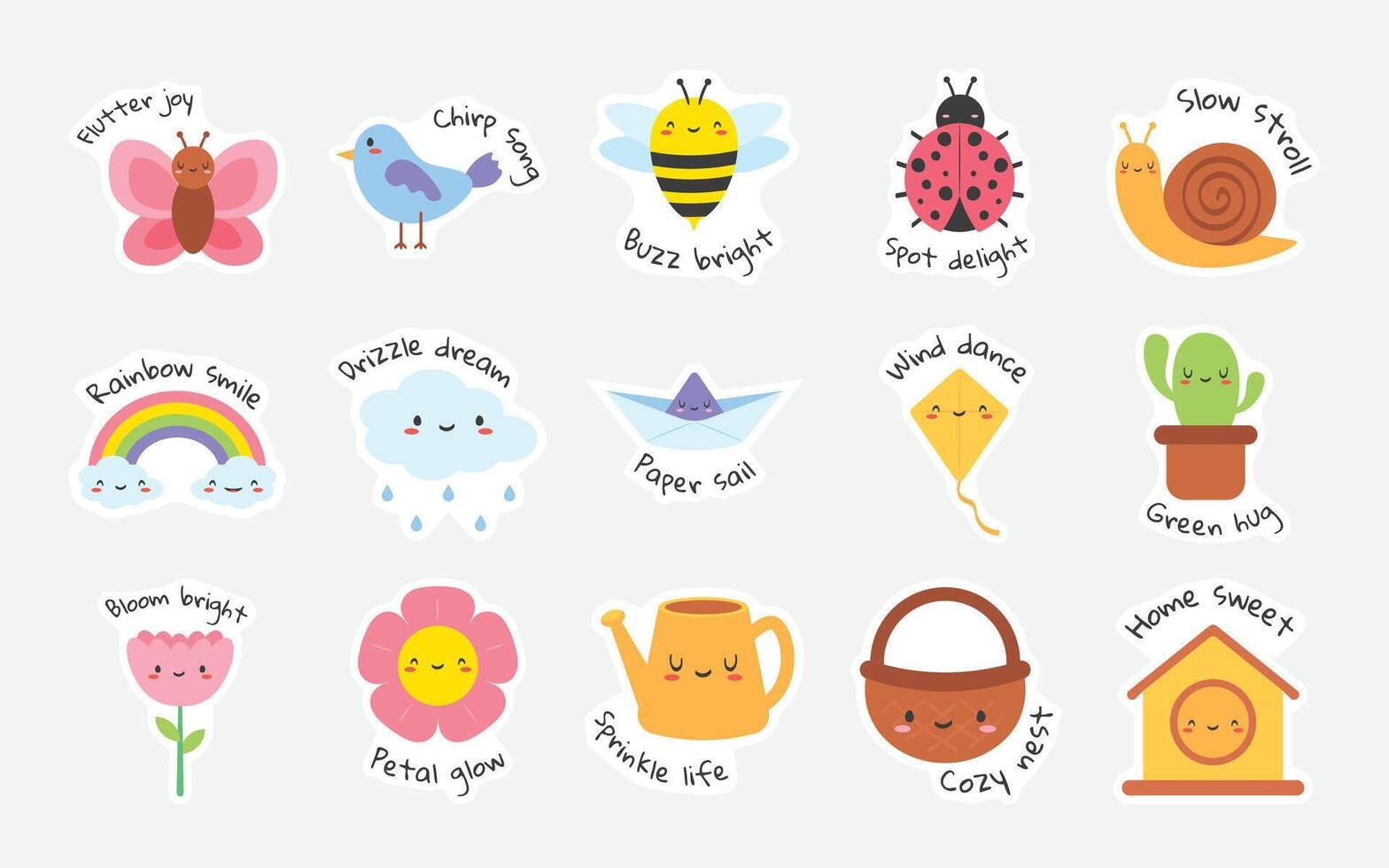 Spring Cute Stickers vector