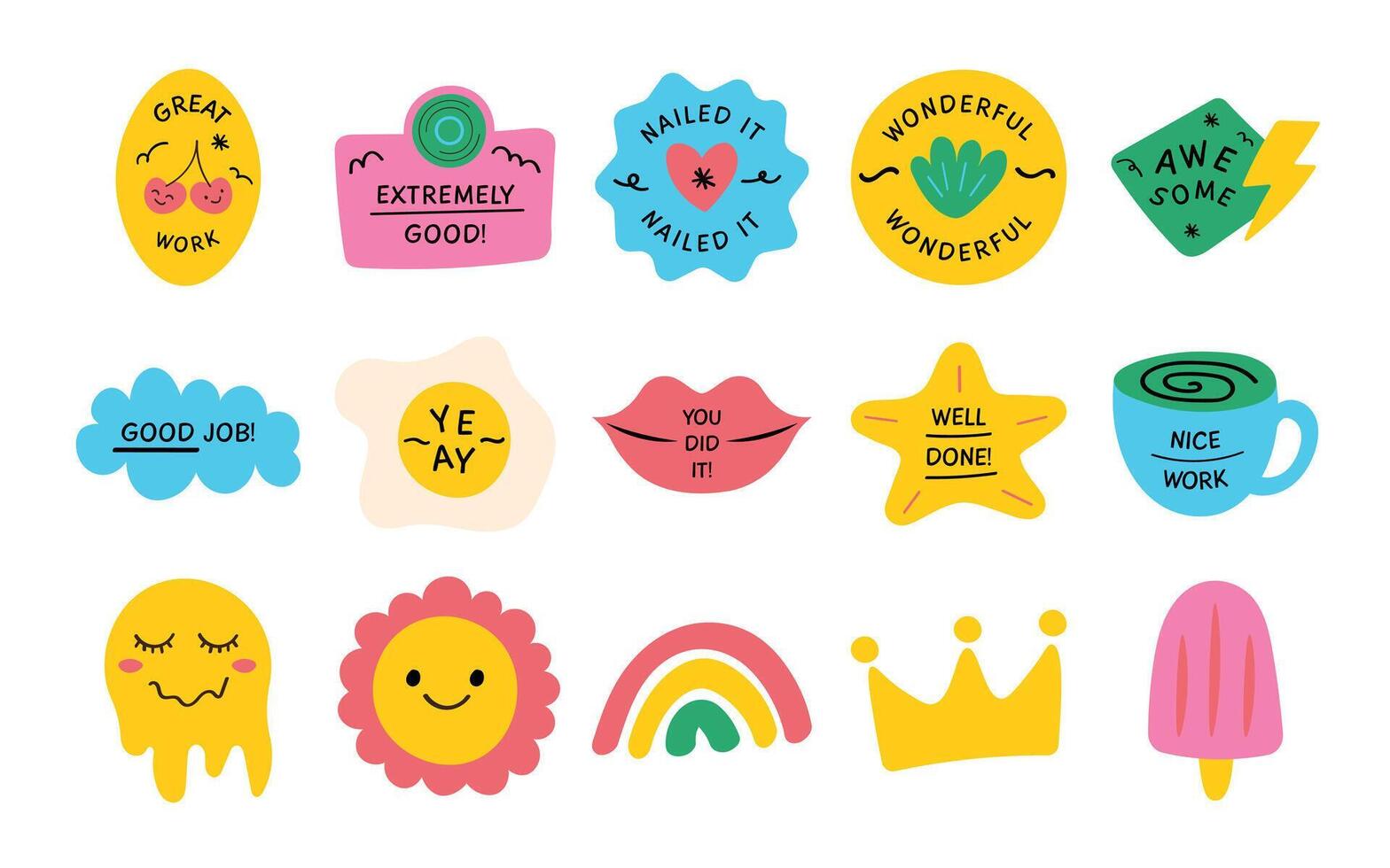 Set Retro Stickers Abstract Shapes Great Job vector