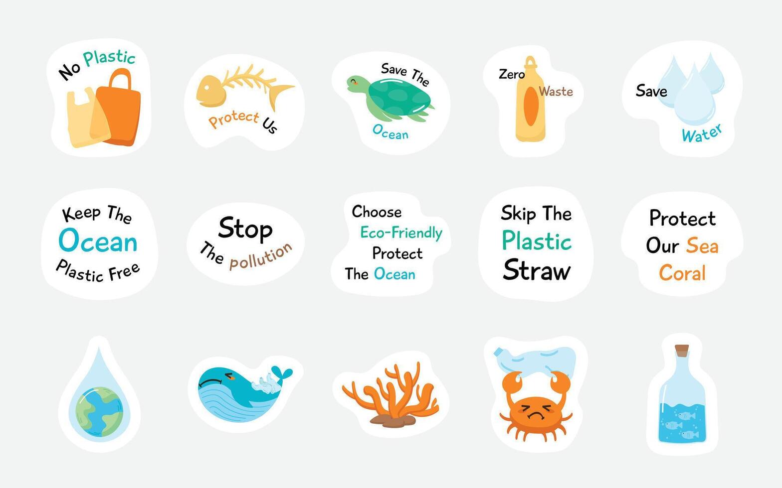 Save the Ocean Sticker Collection vector