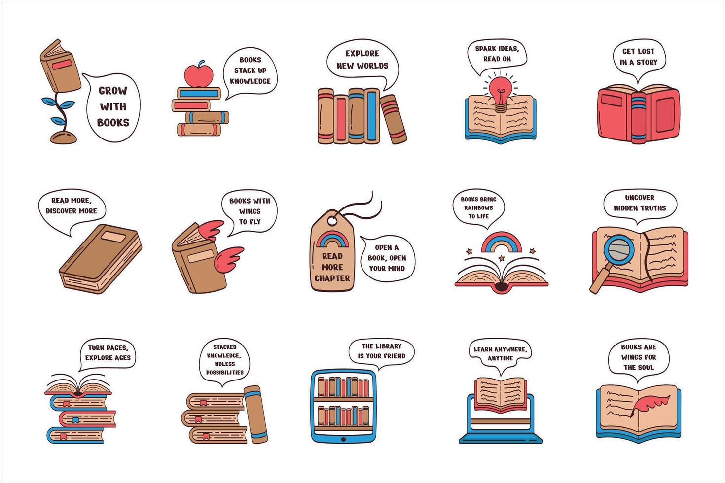Book Reading Sticker Illustration With Text vector