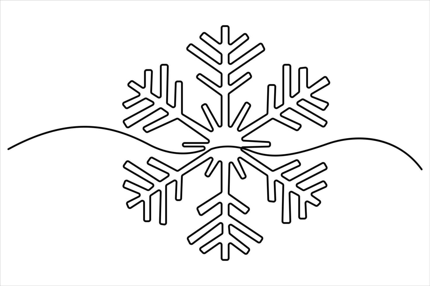 Snowflake continuous one line art drawing simple outline art illustration vector