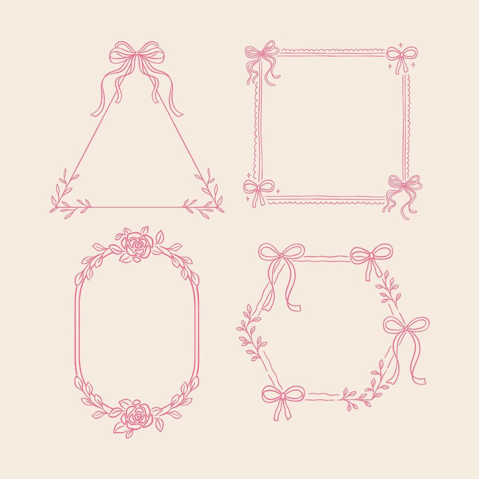 A collection elegant and vintage frames featuring floral, bow, and ribbon elements vector
