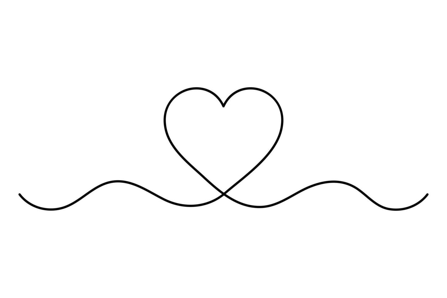 Continuous one line drawing of Heart symbol isolated on white background outline art illustration vector