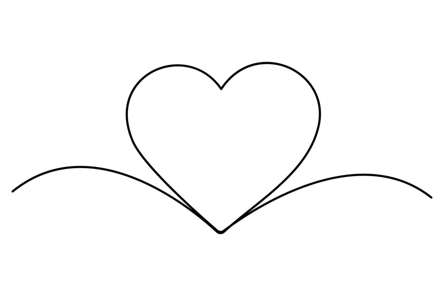 Heart continuous one line drawing isolated on white illustration vector