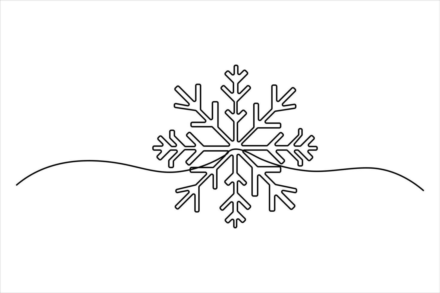 Continuous Snowflake one line hand draw sketch and outline art illustration of minimalist vector