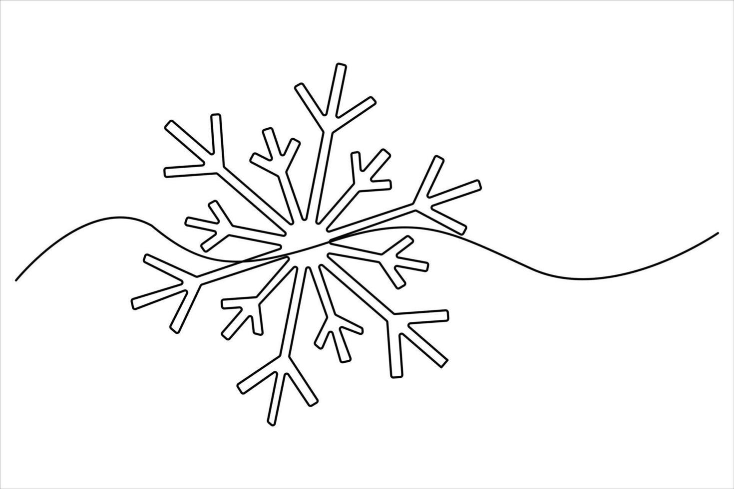 Continuous single line art drawing of Snowflake icon outline illustration vector