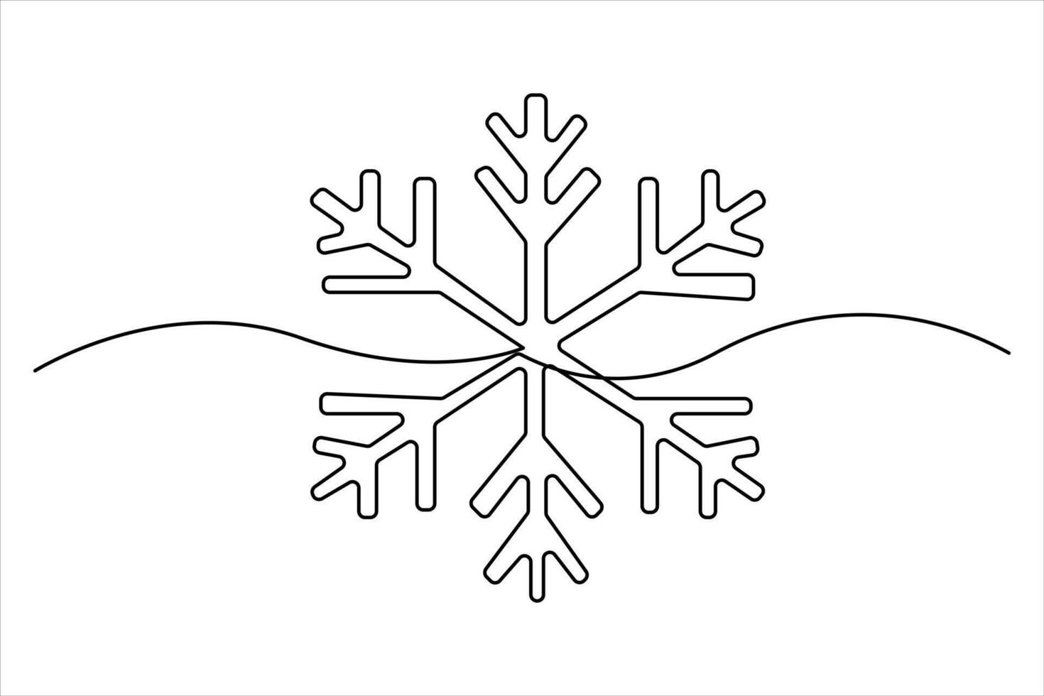 Snowflake continuous single line hand drawn to outline art illustration vector