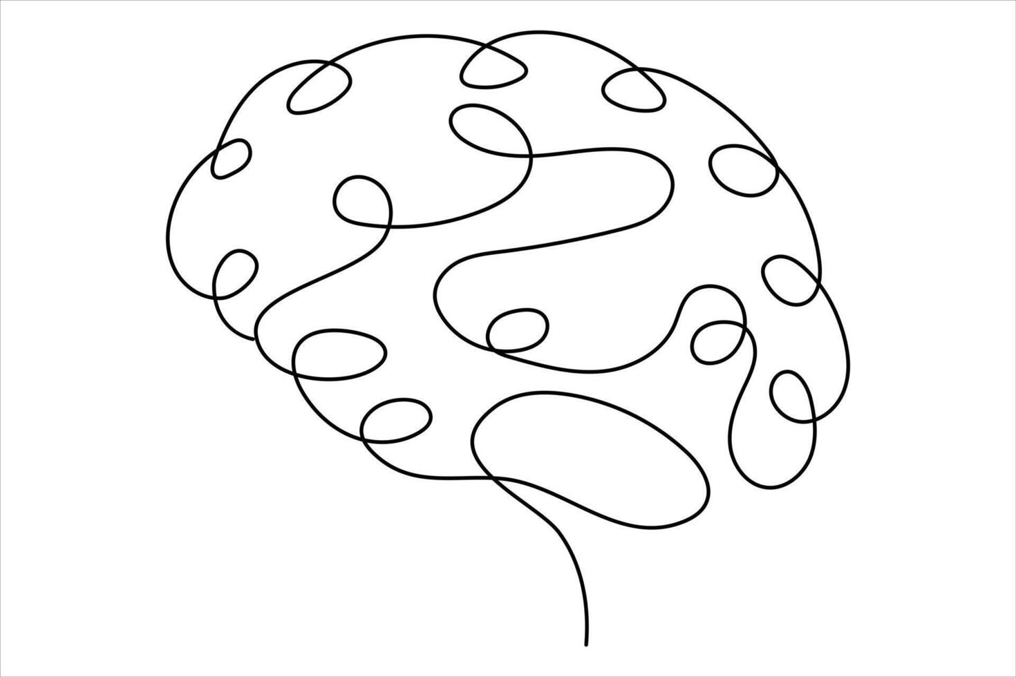 Human brain continuous one line art drawing of isolated outline art illustration vector