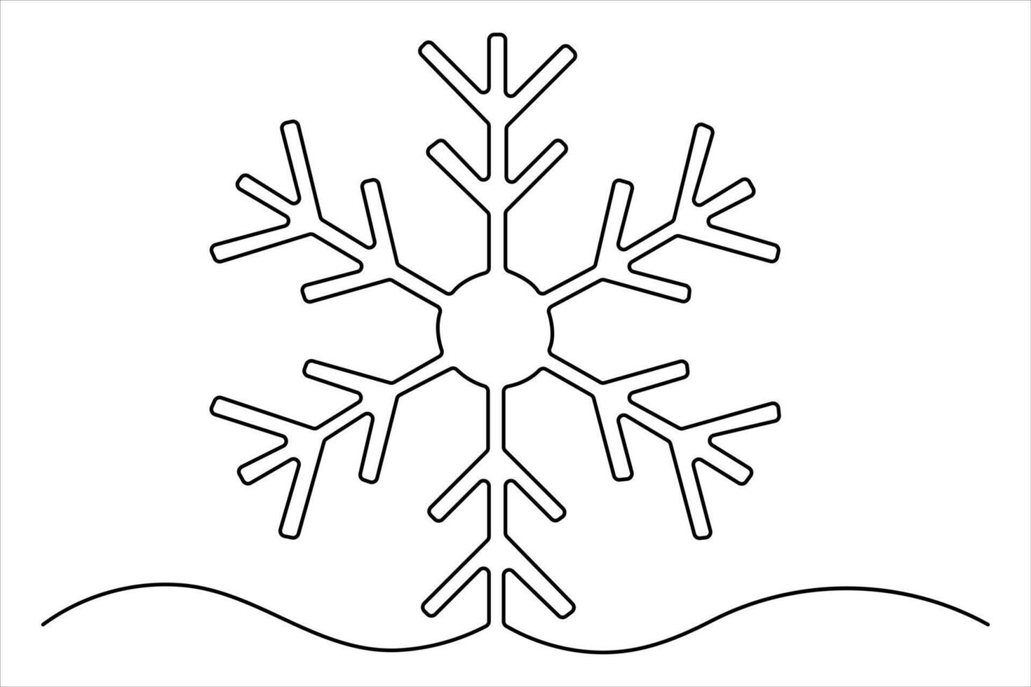 Continuous single line art drawing of Snowflake icon in doodle style outline vector