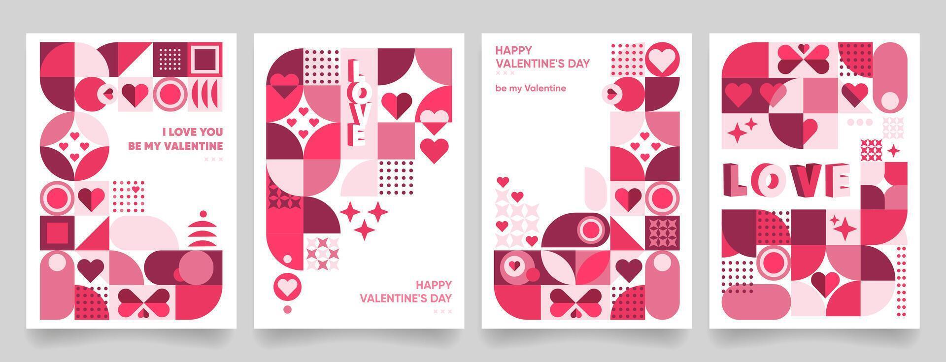 Valentine's Day creative poster, greeting card, label, sale promotion, cover, templates, background in modern geometric style Set. Romantic abstract geometric background collection. illustration vector