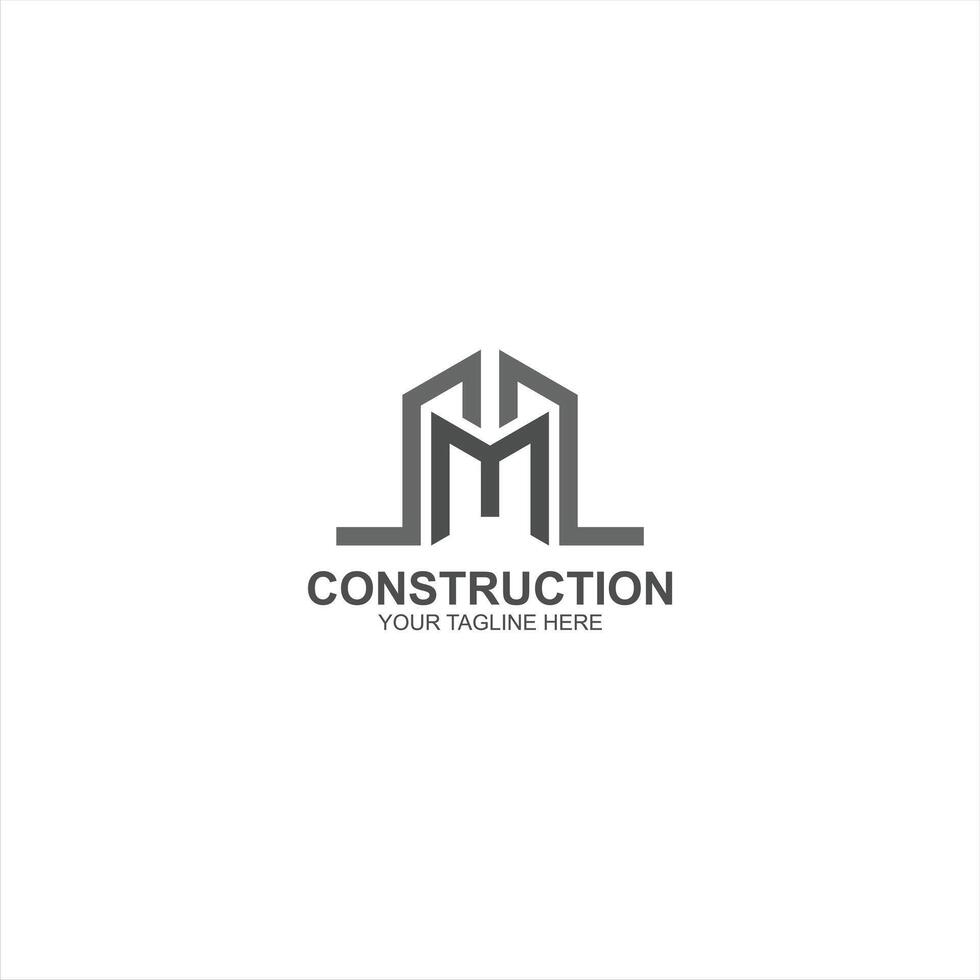 construction logo m initial icon with creative illustration vector