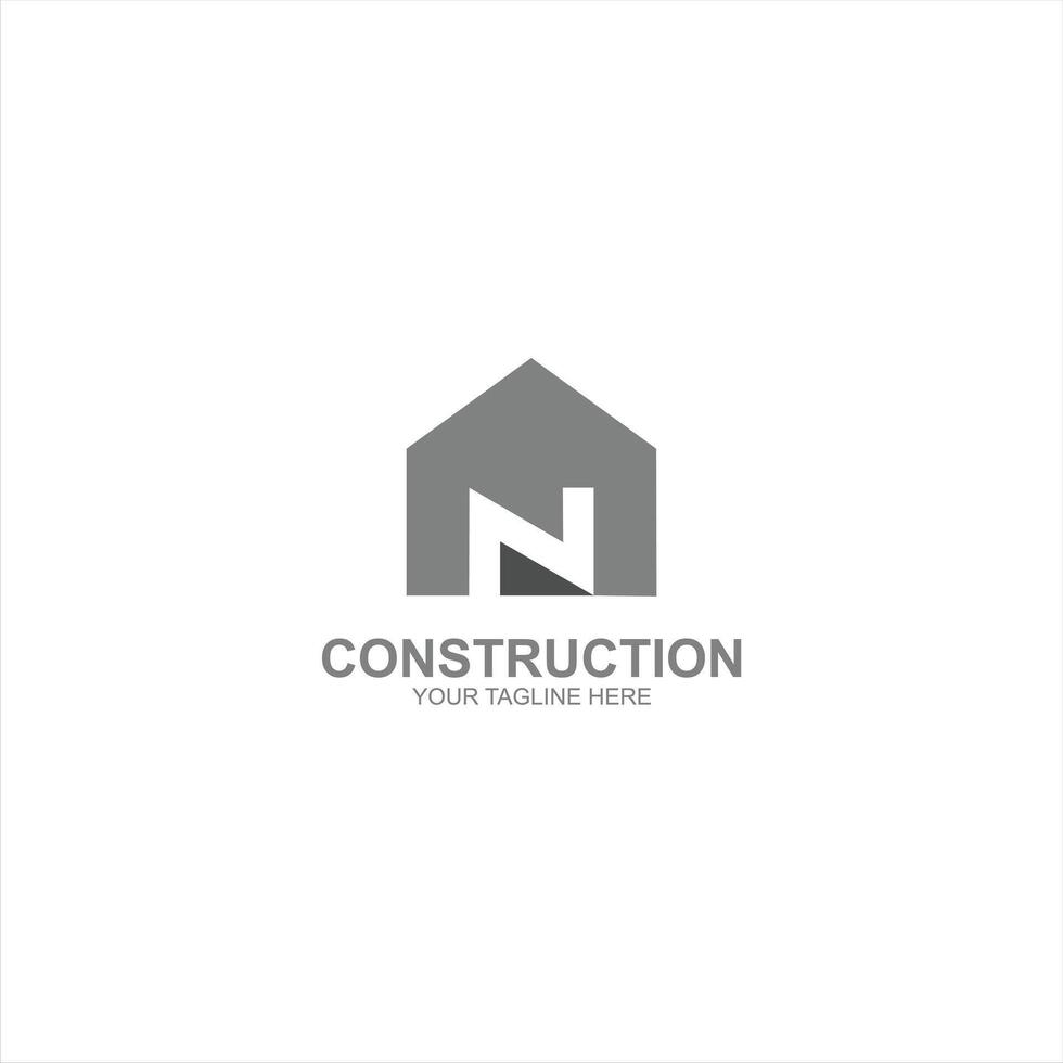 construction logo n initial icon with creative illustration vector