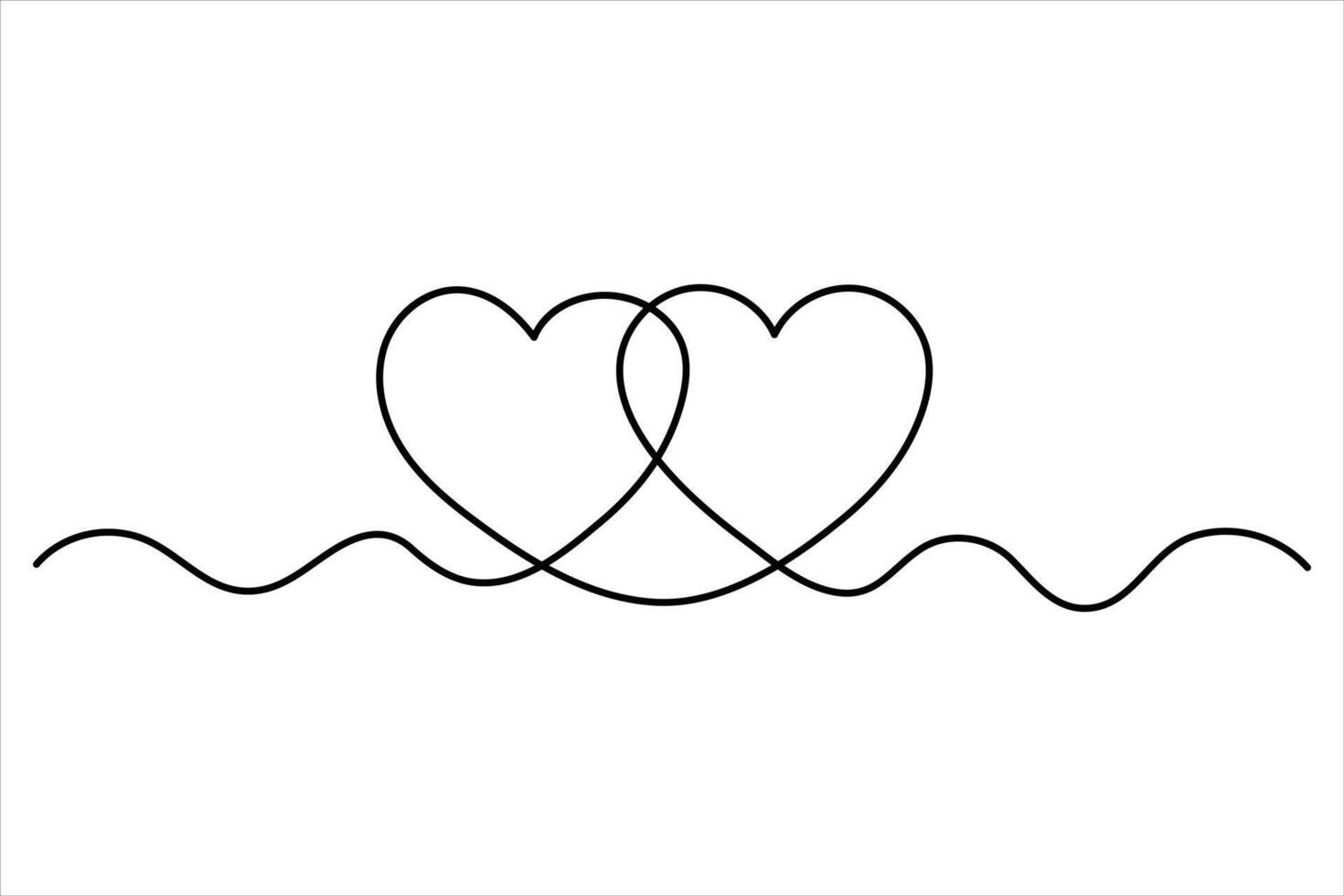 Two hearts continuous one line art drawing simple outline art illustration vector
