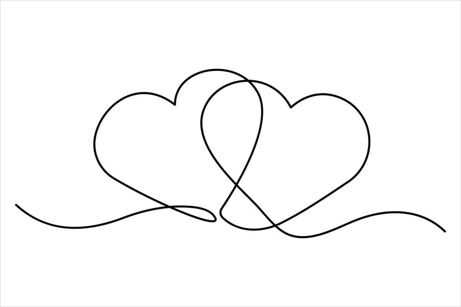 Continuous single line art drawing of Two hearts icon in doodle style outline vector
