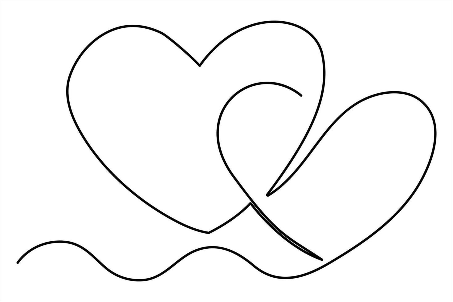 Two hearts symbol continuous single line art celebration decoration concept outline illustration vector