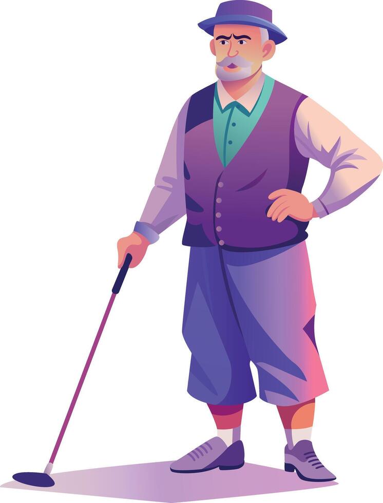 A flat character illustration of senior golf player vector