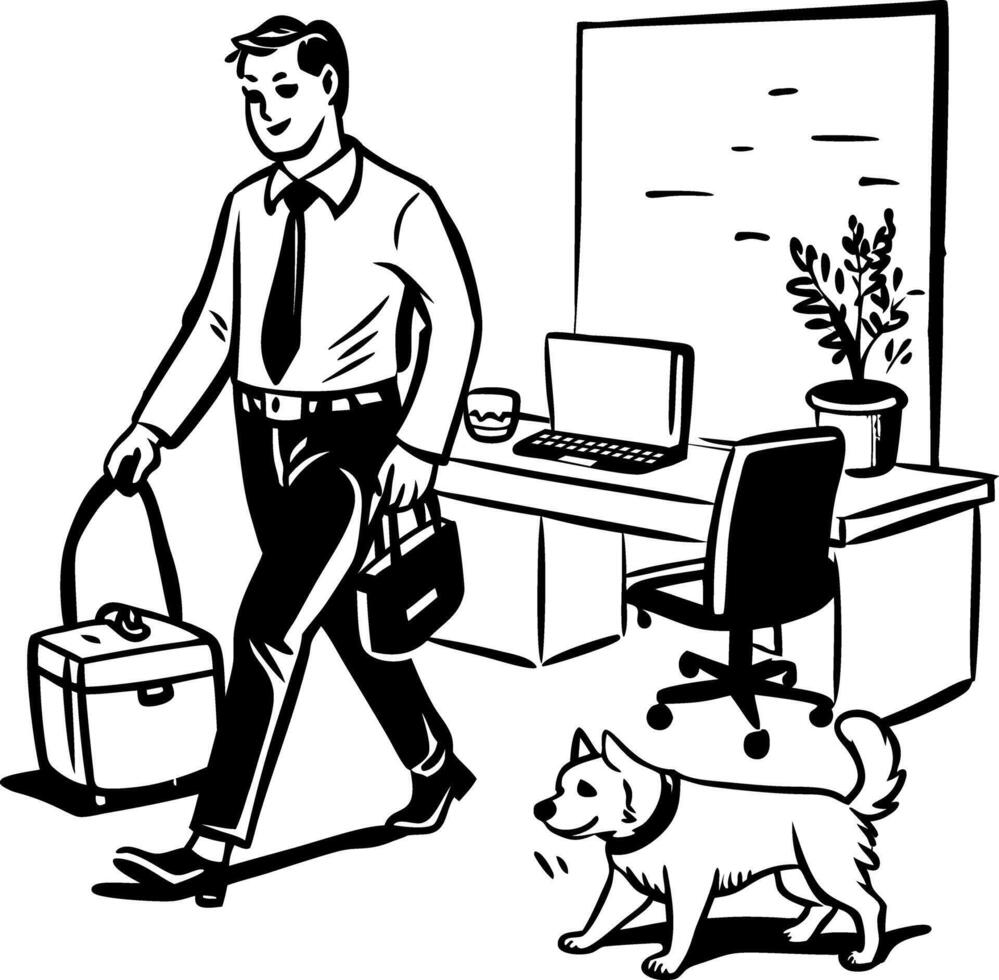 Employee with this office pet, doodle illustration vector