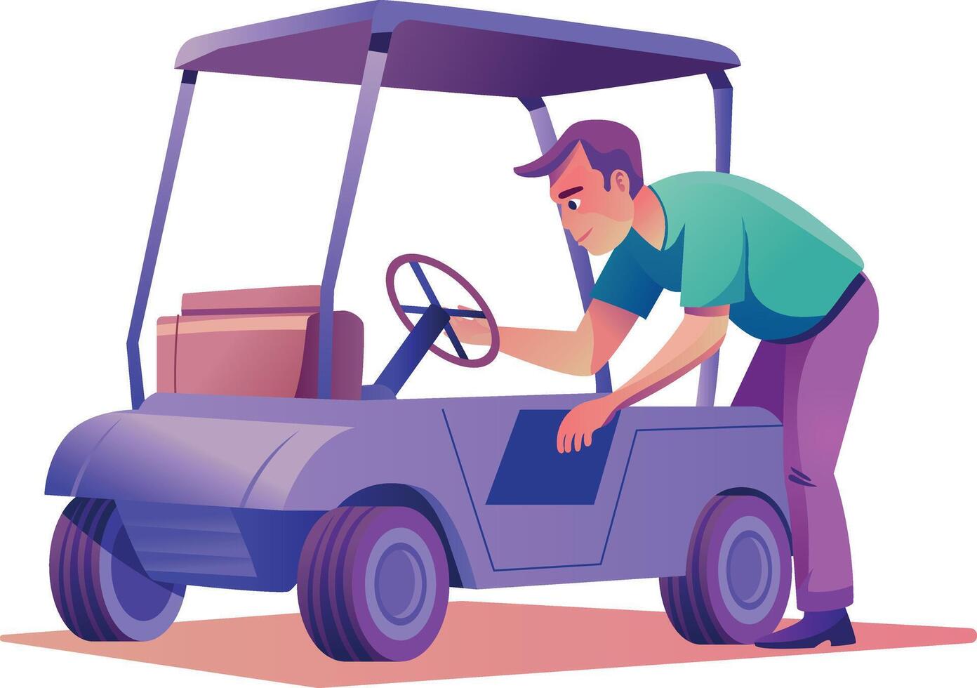 Man taking out things from a golf cart, flat illustration vector