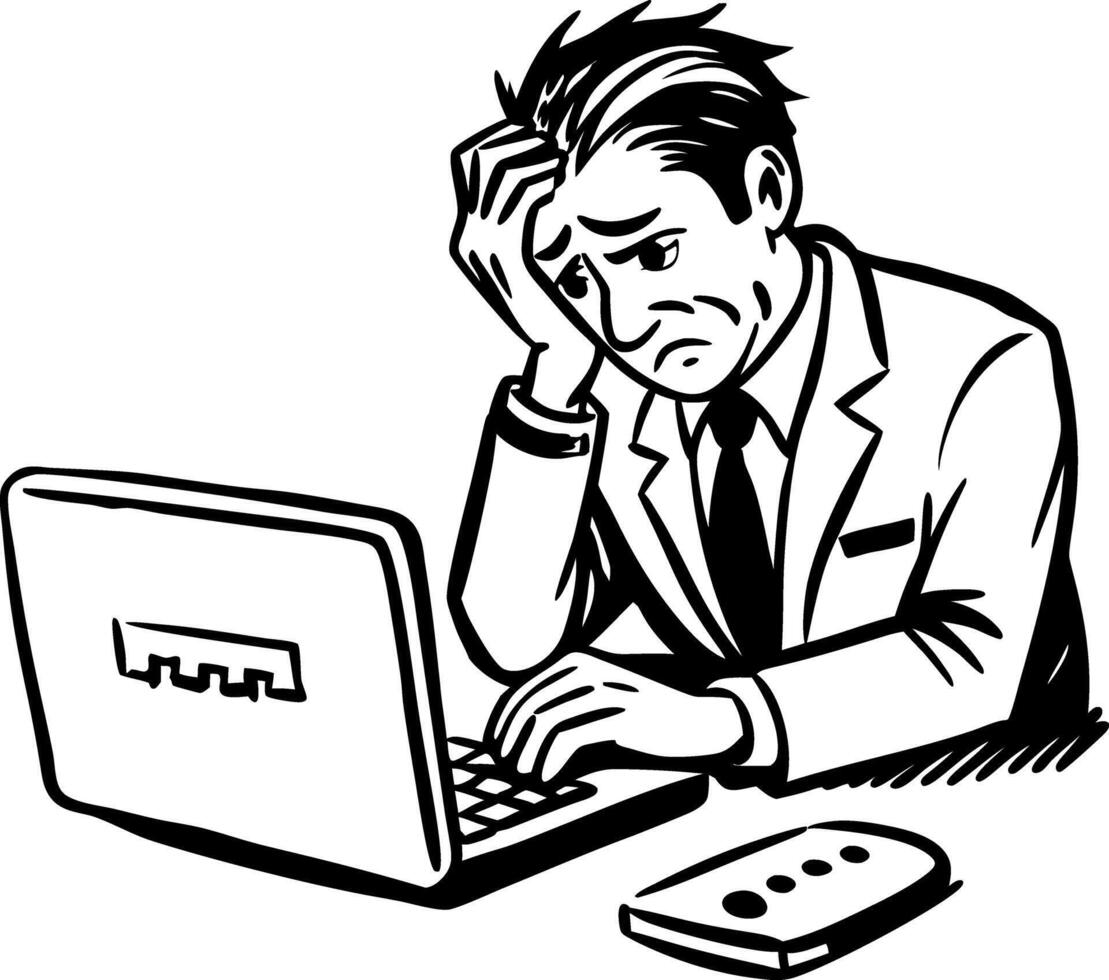 Employee worried about forget password, doodle illustration vector