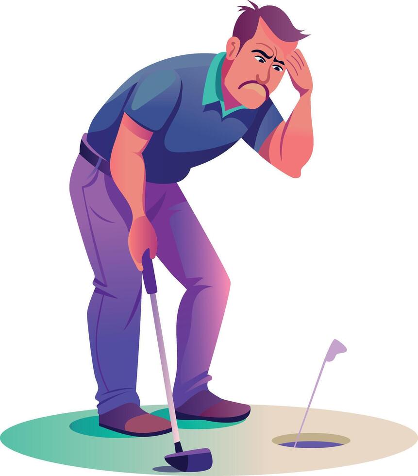 Worried man at missing shot, flat illustration vector