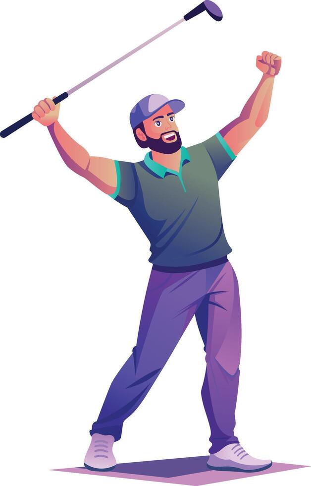A flat style illustration of excited golf player vector