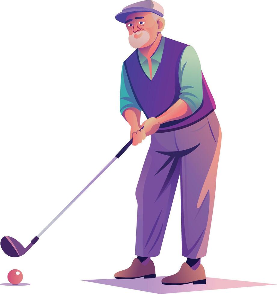 A flat character illustration of old golfer vector