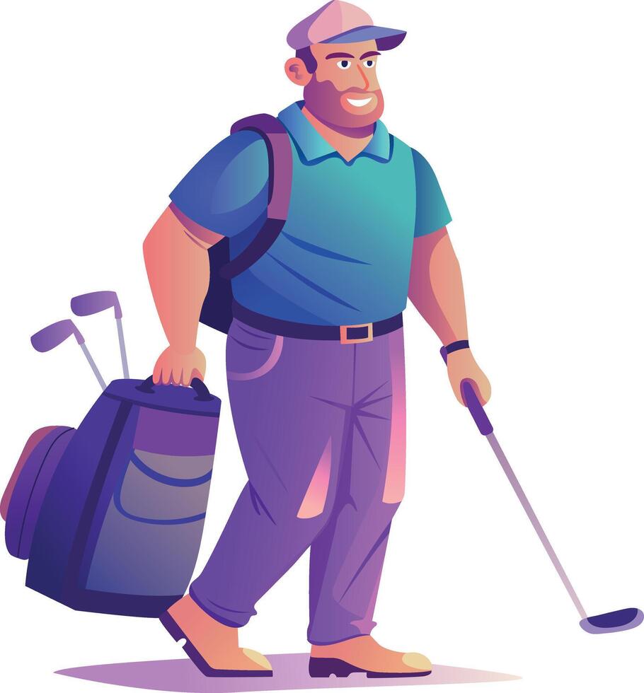 Tee player with a golfing kit, flat style illustration vector