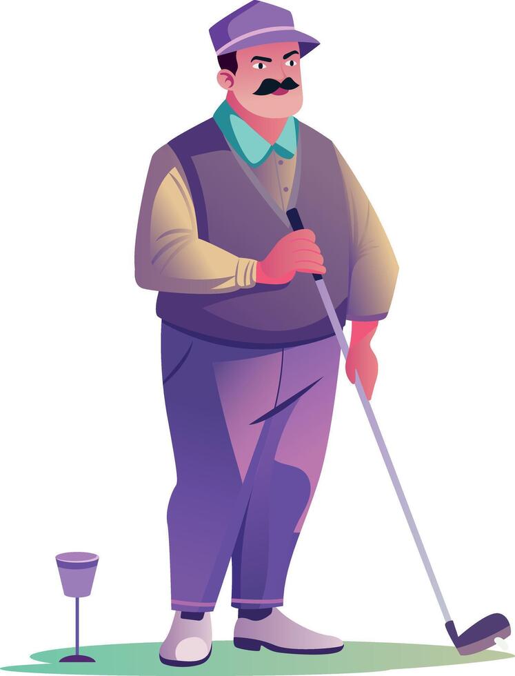 A flat character illustration of golfing male player vector