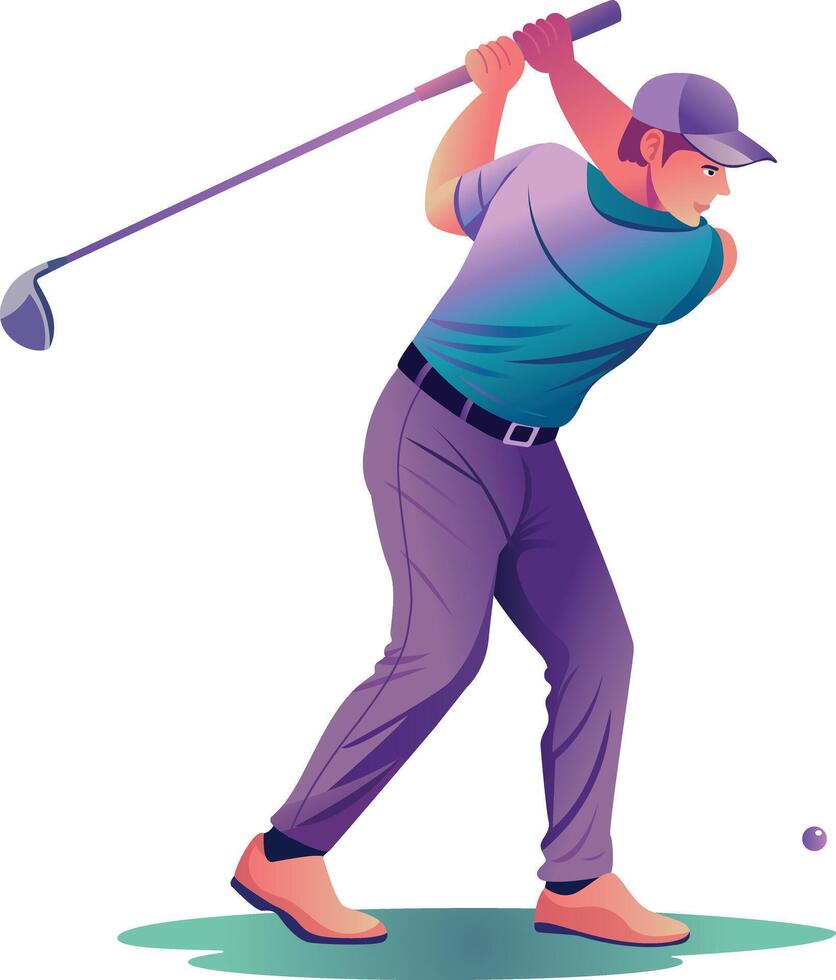 Flat style illustration depicting golf swing shot vector