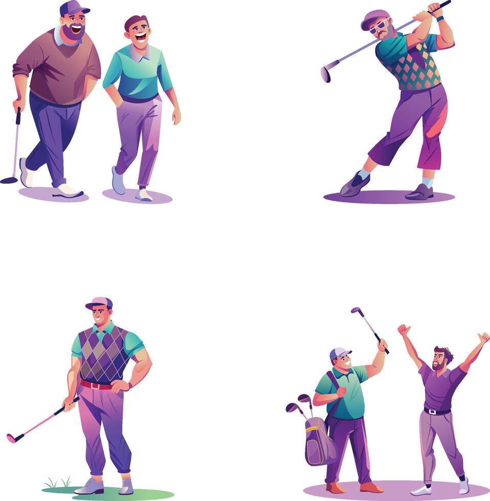 Bundle of Professional Golfers Character Illustrations vector