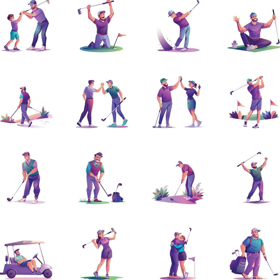 Set of Golfing People Flat Illustrations vector