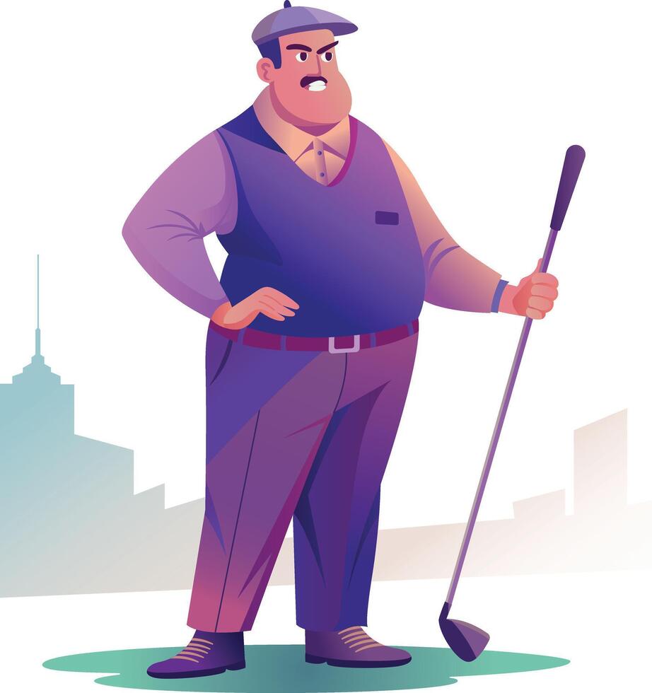 A flat character illustration of golfing man vector